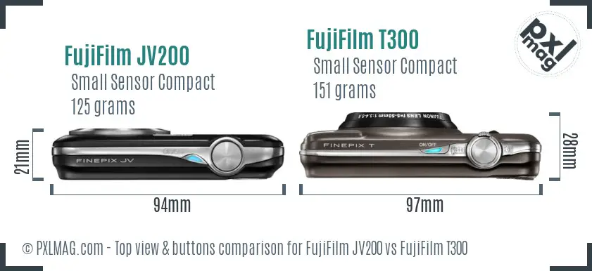 FujiFilm JV200 vs FujiFilm T300 top view buttons comparison