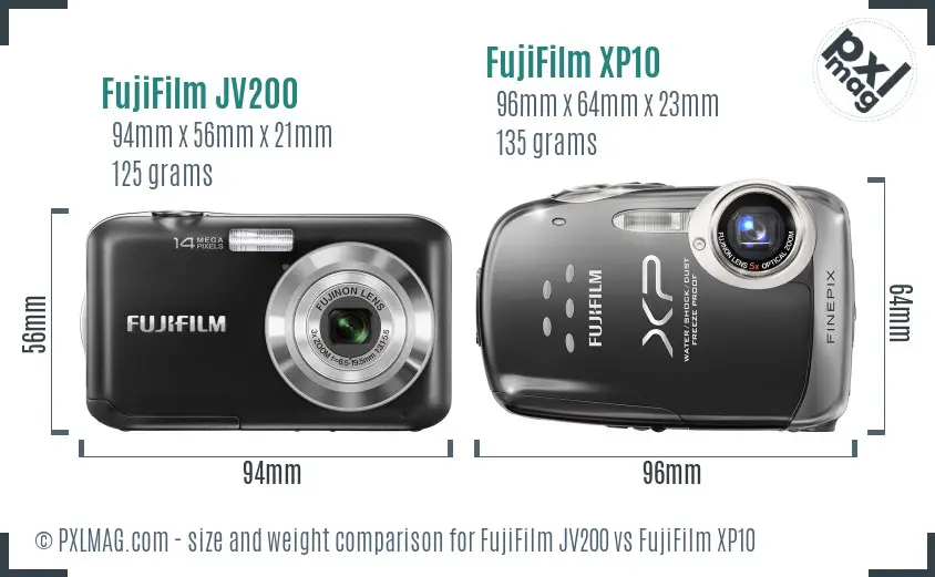 FujiFilm JV200 vs FujiFilm XP10 size comparison