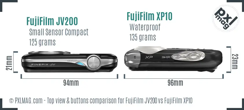 FujiFilm JV200 vs FujiFilm XP10 top view buttons comparison