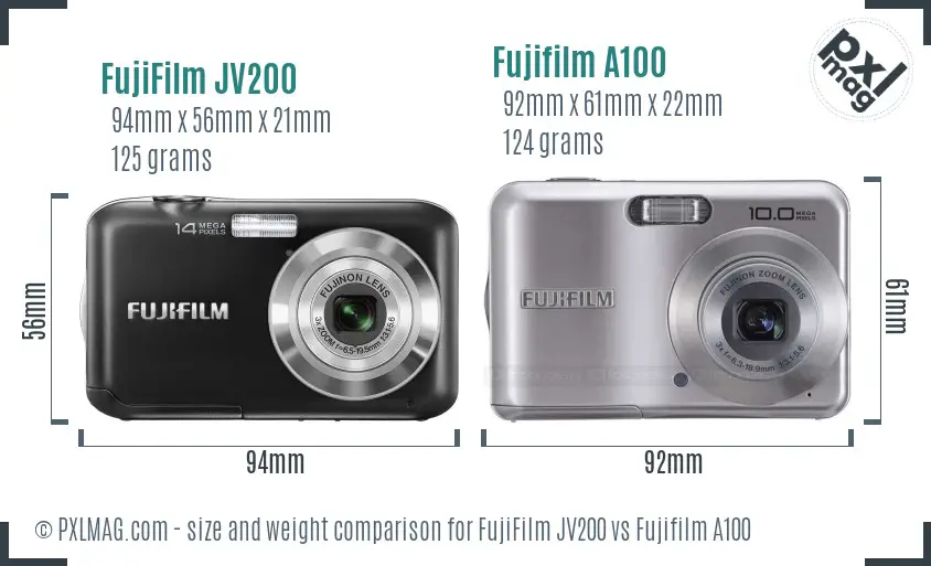 FujiFilm JV200 vs Fujifilm A100 size comparison FujiFilm JV200 vs Fujifilm A100 size comparison