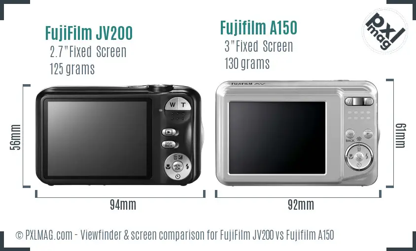 FujiFilm JV200 vs Fujifilm A150 Screen and Viewfinder comparison
