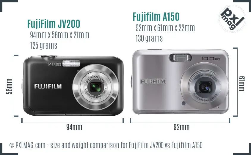 FujiFilm JV200 vs Fujifilm A150 size comparison