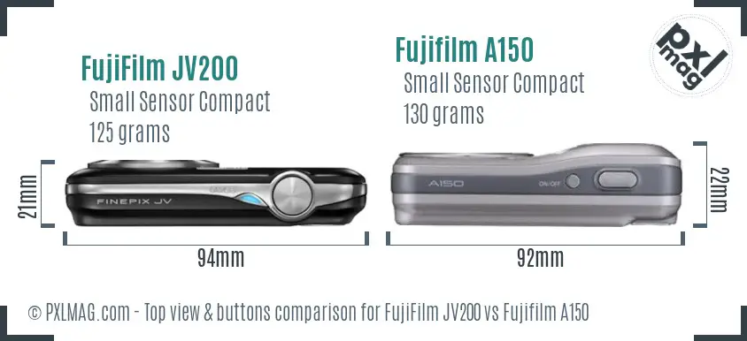 FujiFilm JV200 vs Fujifilm A150 top view buttons comparison