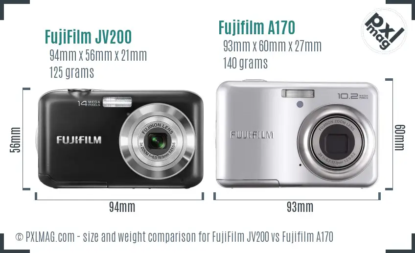 FujiFilm JV200 vs Fujifilm A170 size comparison FujiFilm JV200 vs Fujifilm A170 size comparison