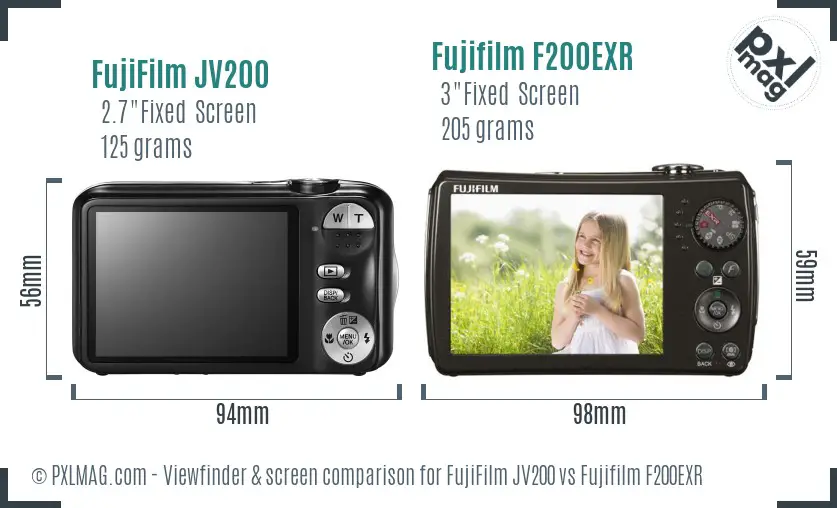 FujiFilm JV200 vs Fujifilm F200EXR Screen and Viewfinder comparison