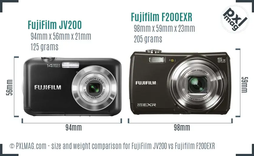 FujiFilm JV200 vs Fujifilm F200EXR size comparison