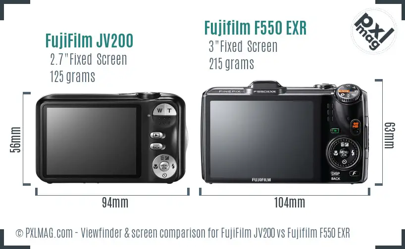 FujiFilm JV200 vs Fujifilm F550 EXR Screen and Viewfinder comparison