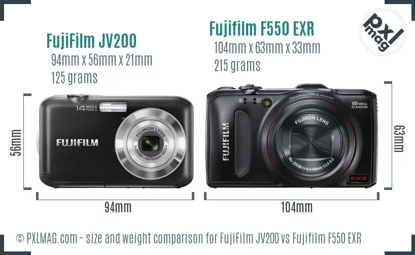 FujiFilm JV200 vs Fujifilm F550 EXR size comparison