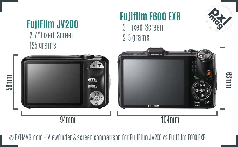 FujiFilm JV200 vs Fujifilm F600 EXR Screen and Viewfinder comparison