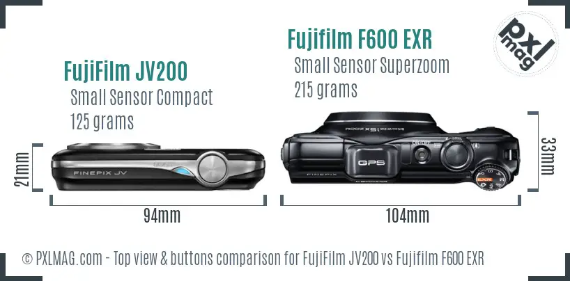 FujiFilm JV200 vs Fujifilm F600 EXR top view buttons comparison