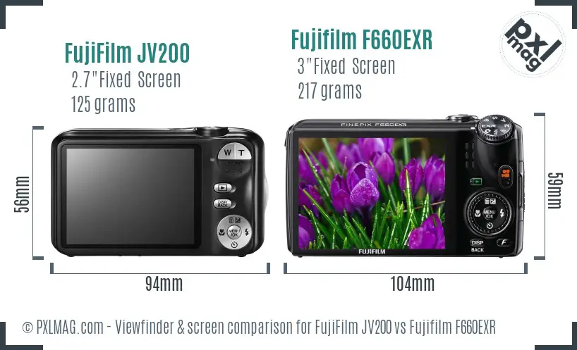 FujiFilm JV200 vs Fujifilm F660EXR Screen and Viewfinder comparison