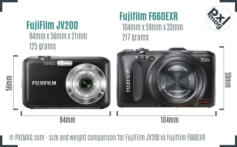 FujiFilm JV200 vs Fujifilm F660EXR size comparison