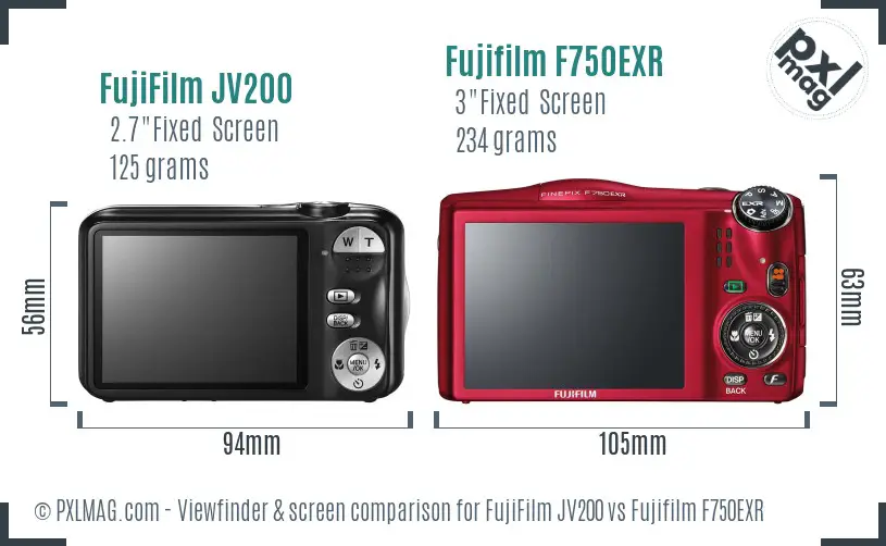 FujiFilm JV200 vs Fujifilm F750EXR Screen and Viewfinder comparison FujiFilm JV200 vs Fujifilm F750EXR Screen and Viewfinder comparison