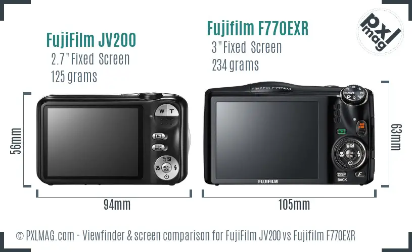 FujiFilm JV200 vs Fujifilm F770EXR Screen and Viewfinder comparison