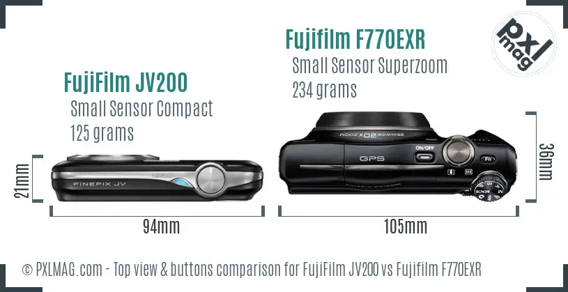 FujiFilm JV200 vs Fujifilm F770EXR top view buttons comparison