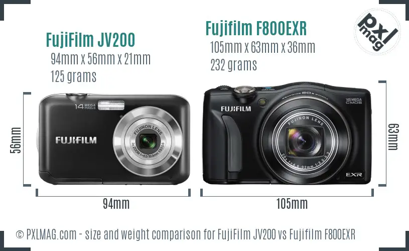 FujiFilm JV200 vs Fujifilm F800EXR size comparison