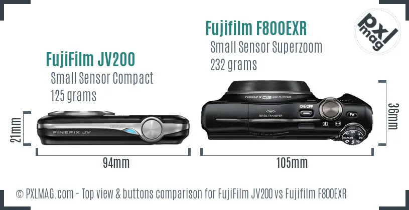 FujiFilm JV200 vs Fujifilm F800EXR top view buttons comparison