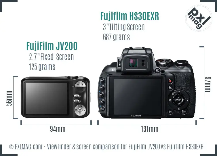 FujiFilm JV200 vs Fujifilm HS30EXR Screen and Viewfinder comparison