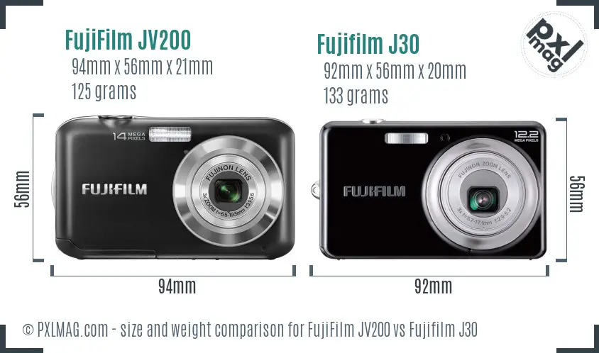 FujiFilm JV200 vs Fujifilm J30 size comparison