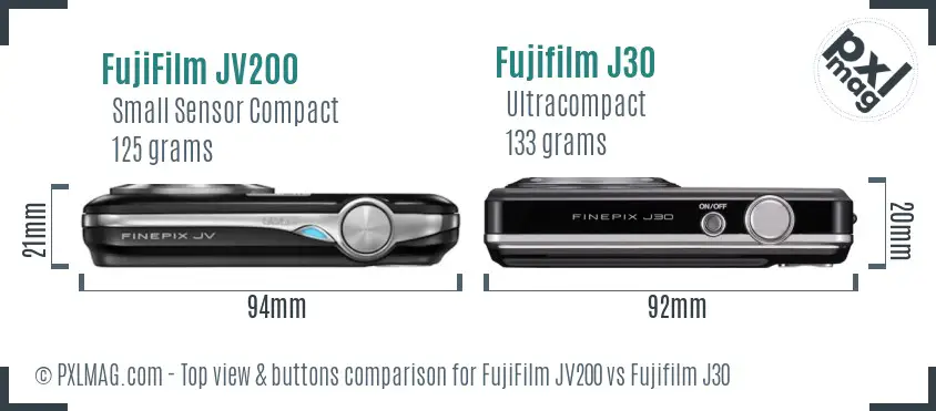 FujiFilm JV200 vs Fujifilm J30 top view buttons comparison