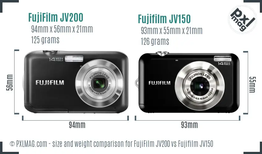 FujiFilm JV200 vs Fujifilm JV150 size comparison