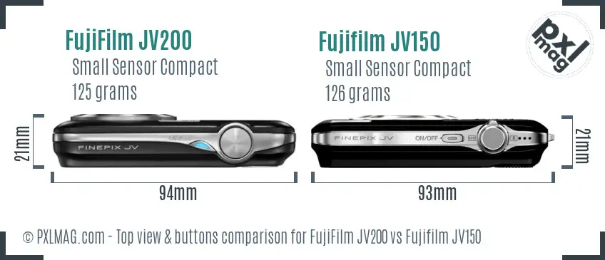 FujiFilm JV200 vs Fujifilm JV150 top view buttons comparison