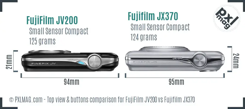 FujiFilm JV200 vs Fujifilm JX370 top view buttons comparison