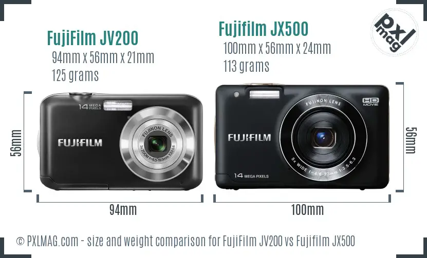 FujiFilm JV200 vs Fujifilm JX500 size comparison