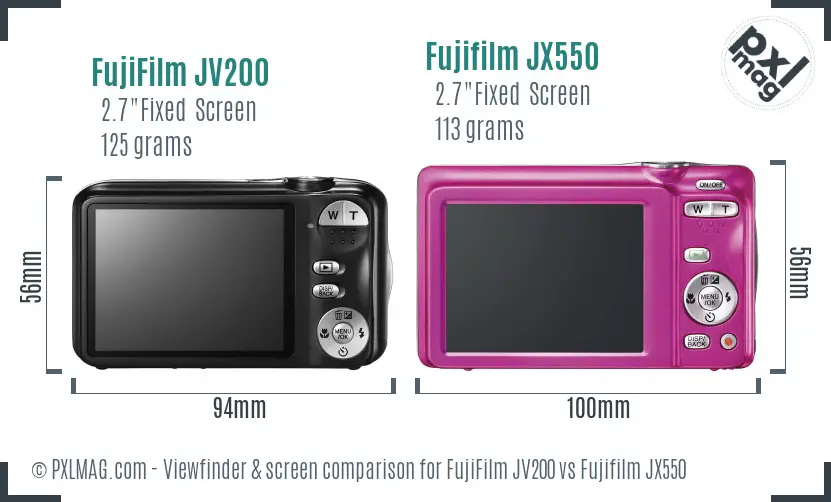 FujiFilm JV200 vs Fujifilm JX550 Screen and Viewfinder comparison
