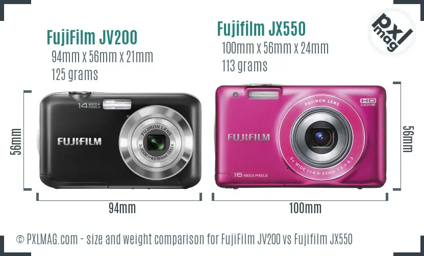 FujiFilm JV200 vs Fujifilm JX550 size comparison