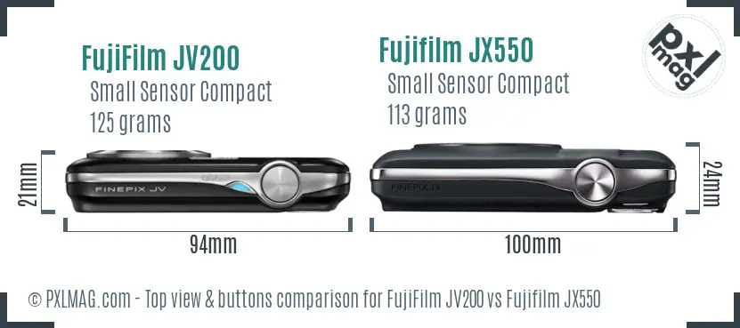 FujiFilm JV200 vs Fujifilm JX550 top view buttons comparison