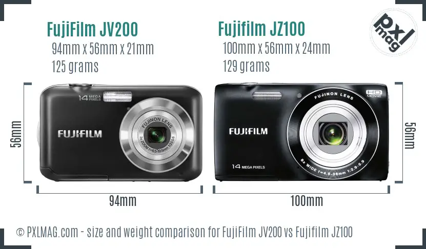 FujiFilm JV200 vs Fujifilm JZ100 size comparison