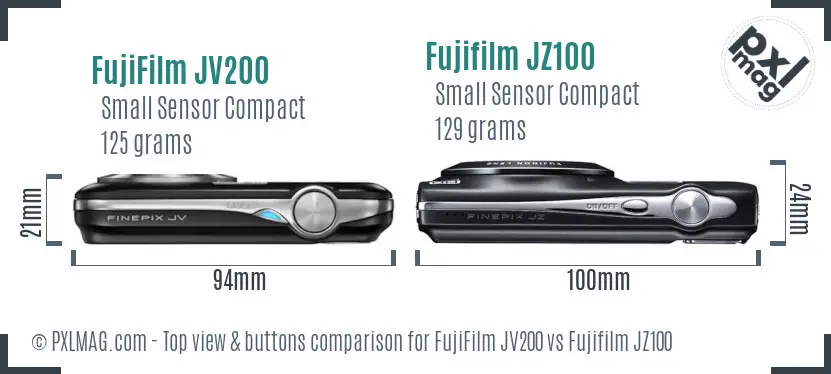 FujiFilm JV200 vs Fujifilm JZ100 top view buttons comparison