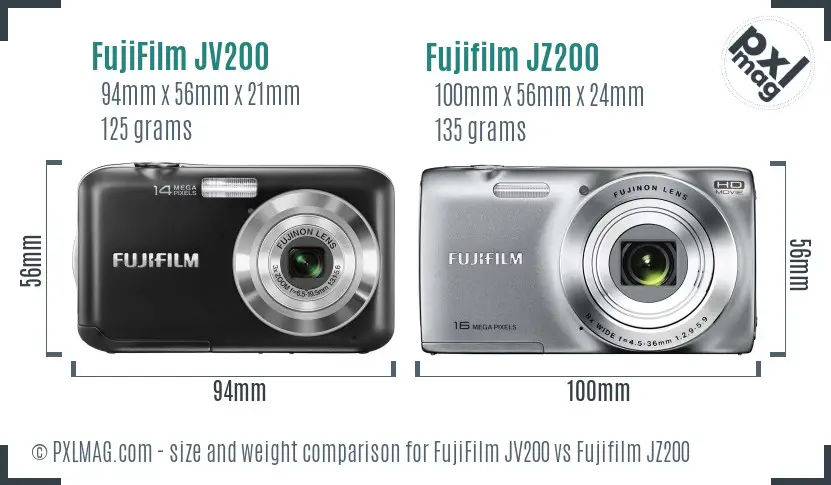 FujiFilm JV200 vs Fujifilm JZ200 size comparison