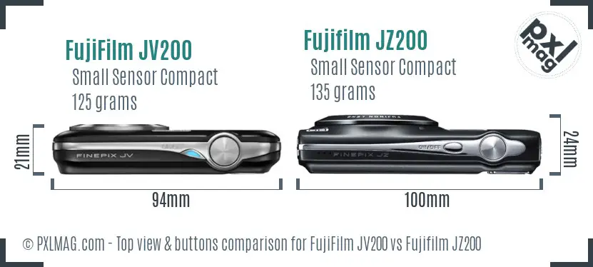 FujiFilm JV200 vs Fujifilm JZ200 top view buttons comparison
