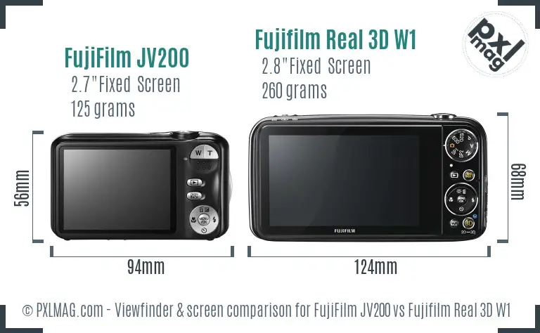 FujiFilm JV200 vs Fujifilm Real 3D W1 Screen and Viewfinder comparison