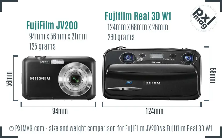 FujiFilm JV200 vs Fujifilm Real 3D W1 size comparison
