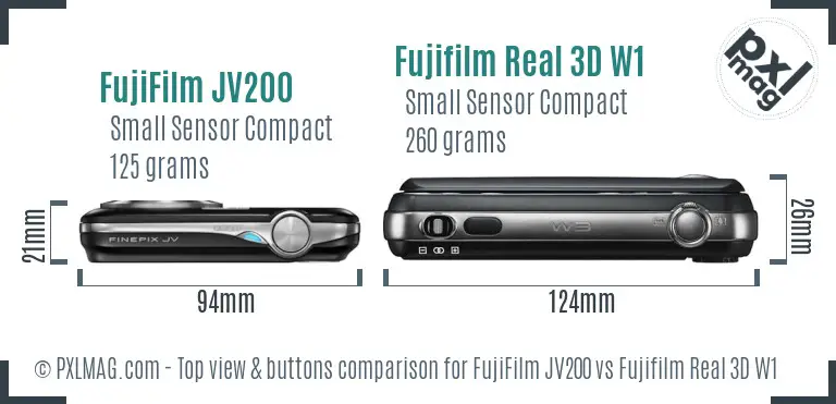 FujiFilm JV200 vs Fujifilm Real 3D W1 top view buttons comparison