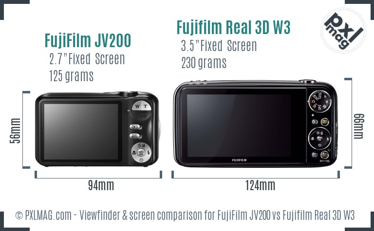 FujiFilm JV200 vs Fujifilm Real 3D W3 Screen and Viewfinder comparison