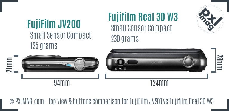FujiFilm JV200 vs Fujifilm Real 3D W3 top view buttons comparison