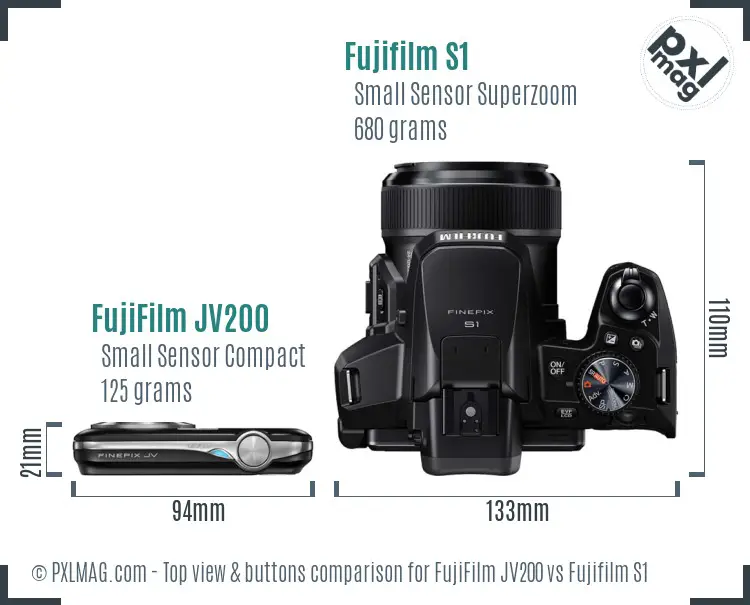 FujiFilm JV200 vs Fujifilm S1 top view buttons comparison