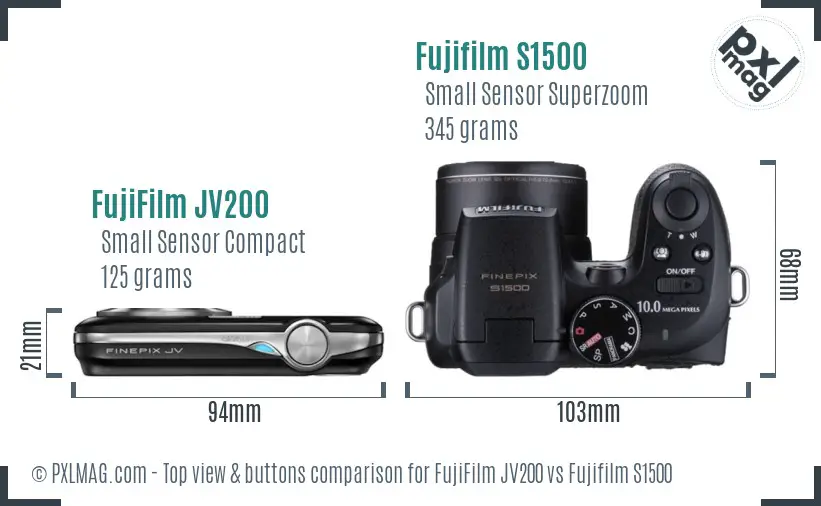 FujiFilm JV200 vs Fujifilm S1500 top view buttons comparison FujiFilm JV200 vs Fujifilm S1500 top view buttons comparison