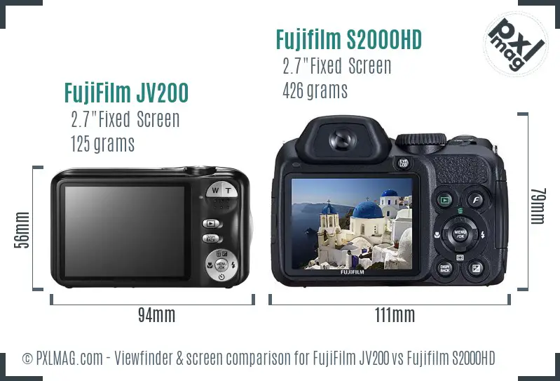 FujiFilm JV200 vs Fujifilm S2000HD Screen and Viewfinder comparison