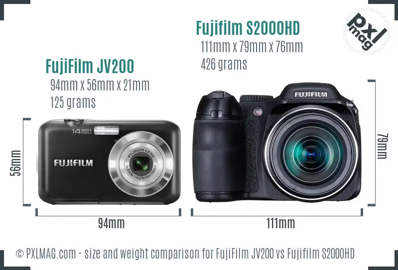 FujiFilm JV200 vs Fujifilm S2000HD size comparison