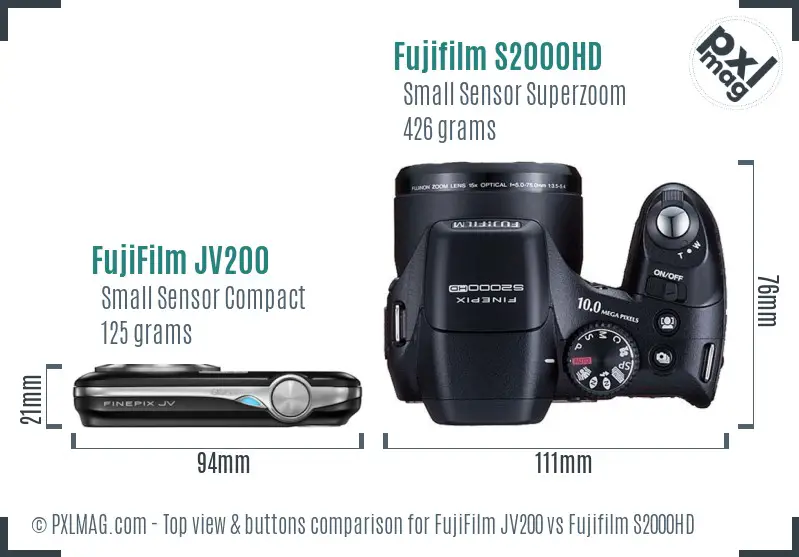 FujiFilm JV200 vs Fujifilm S2000HD top view buttons comparison