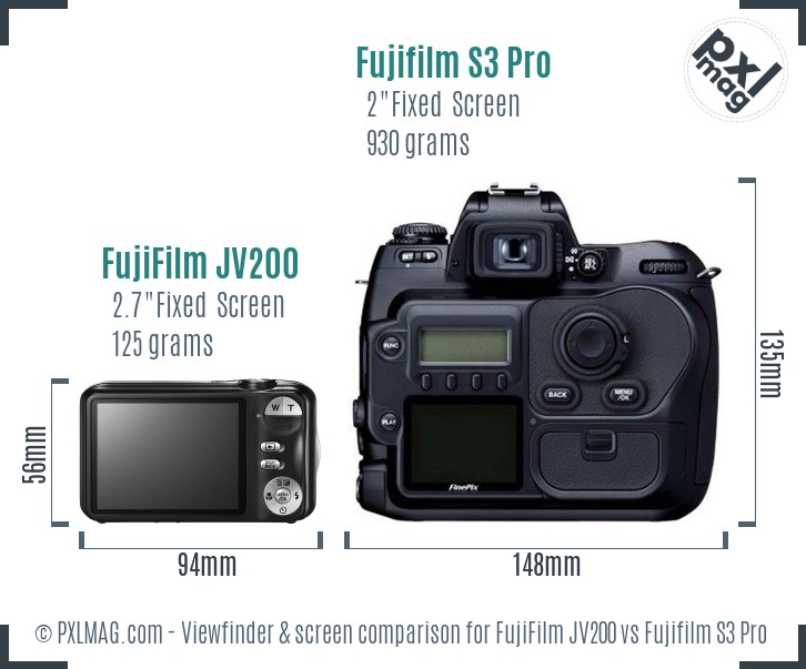 FujiFilm JV200 vs Fujifilm S3 Pro Screen and Viewfinder comparison