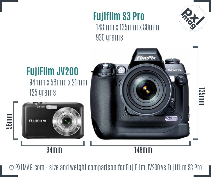 FujiFilm JV200 vs Fujifilm S3 Pro size comparison