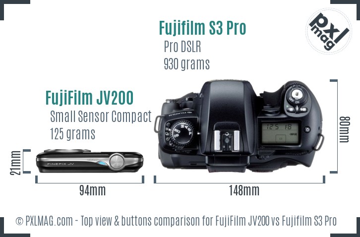 FujiFilm JV200 vs Fujifilm S3 Pro top view buttons comparison