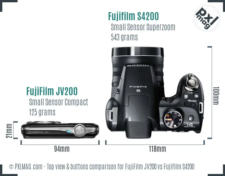 FujiFilm JV200 vs Fujifilm S4200 top view buttons comparison FujiFilm JV200 vs Fujifilm S4200 top view buttons comparison