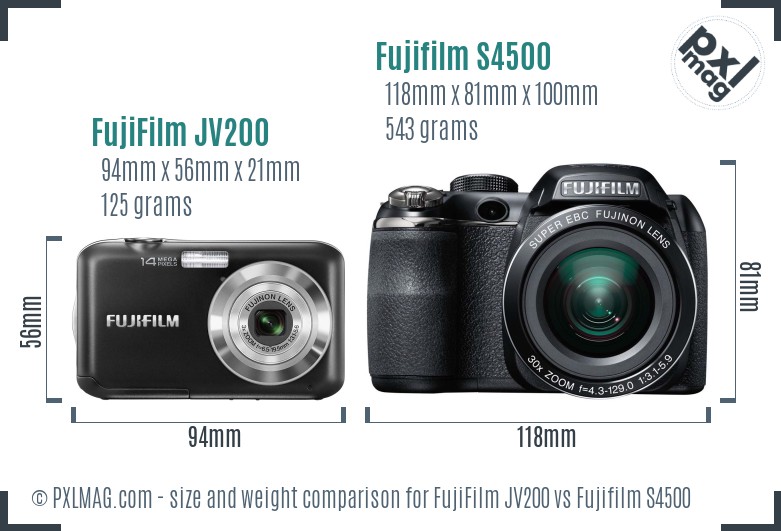 FujiFilm JV200 vs Fujifilm S4500 size comparison FujiFilm JV200 vs Fujifilm S4500 size comparison